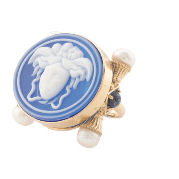 TAGLIAMONTE Agate/Gold Made In Italy 18kt Gold Plated Medusa Ring